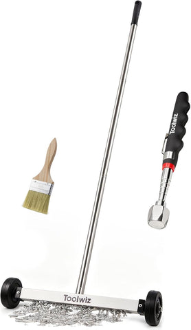 Toolwiz 15" Rolling Magnetic Sweeper with Telescopic Magnetic Pick Up Tool