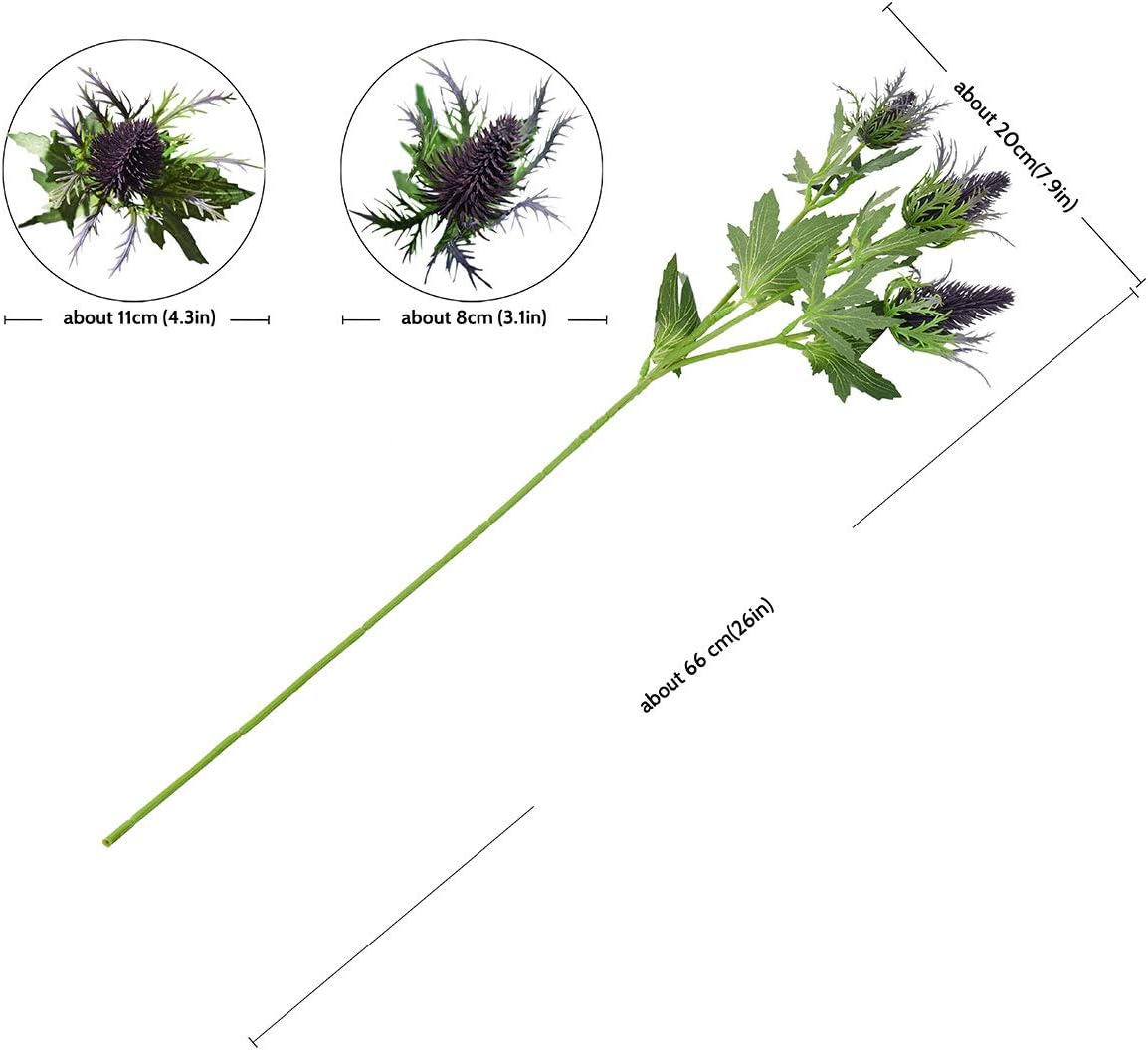 FiveSeasonStuff Real Size Artificial Thistle Flowers Real Touch 8 Stems Rustic Purple and Green Thistle Decor Spray Eryngium | Sea Holly for Wedding Bouquet Centerpiece 26 inches