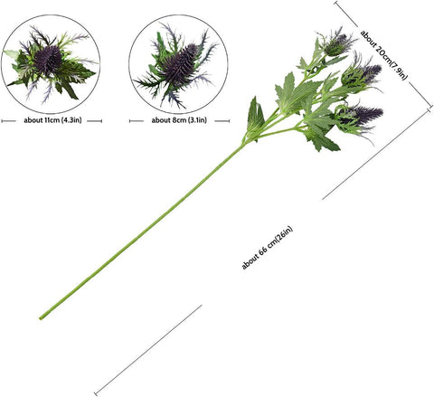 FiveSeasonStuff Real Size Artificial Thistle Flowers Real Touch 8 Stems Rustic Purple and Green Thistle Decor Spray Eryngium | Sea Holly for Wedding Bouquet Centerpiece 26 inches