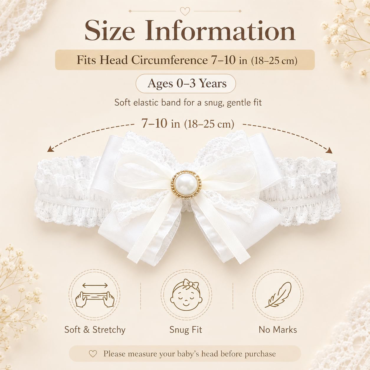 Baby Girls Headband White Bow Lace Headbands Soft Elastic Bowknot Hairbands Cute Hair Accessory for Newborn Kids Infant Toddler Baptism Birthday Party (Bow E)