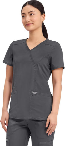 Cherokee WW Revolution Scrub Tops Women Mock Wrap 2 Pockets Nurse Shirt