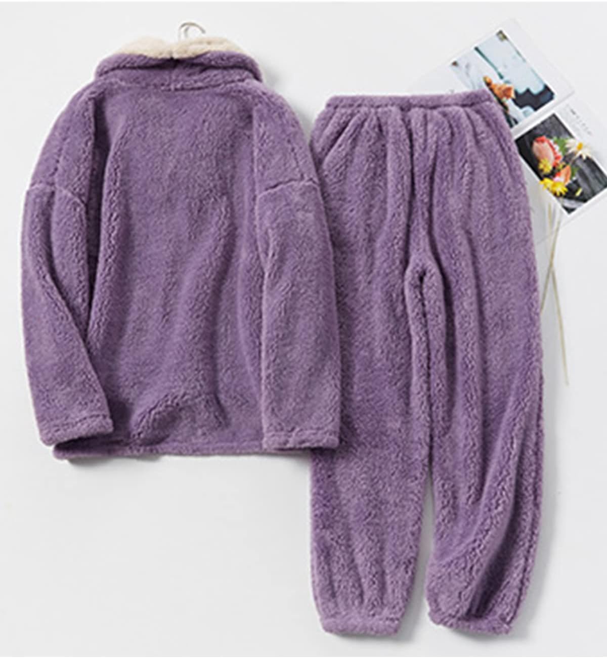 Jenkoon Winter Warm Pajamas For Women Coral Fleece Pajamas Set Flannel Sleepwear 2 Piece Loungewear