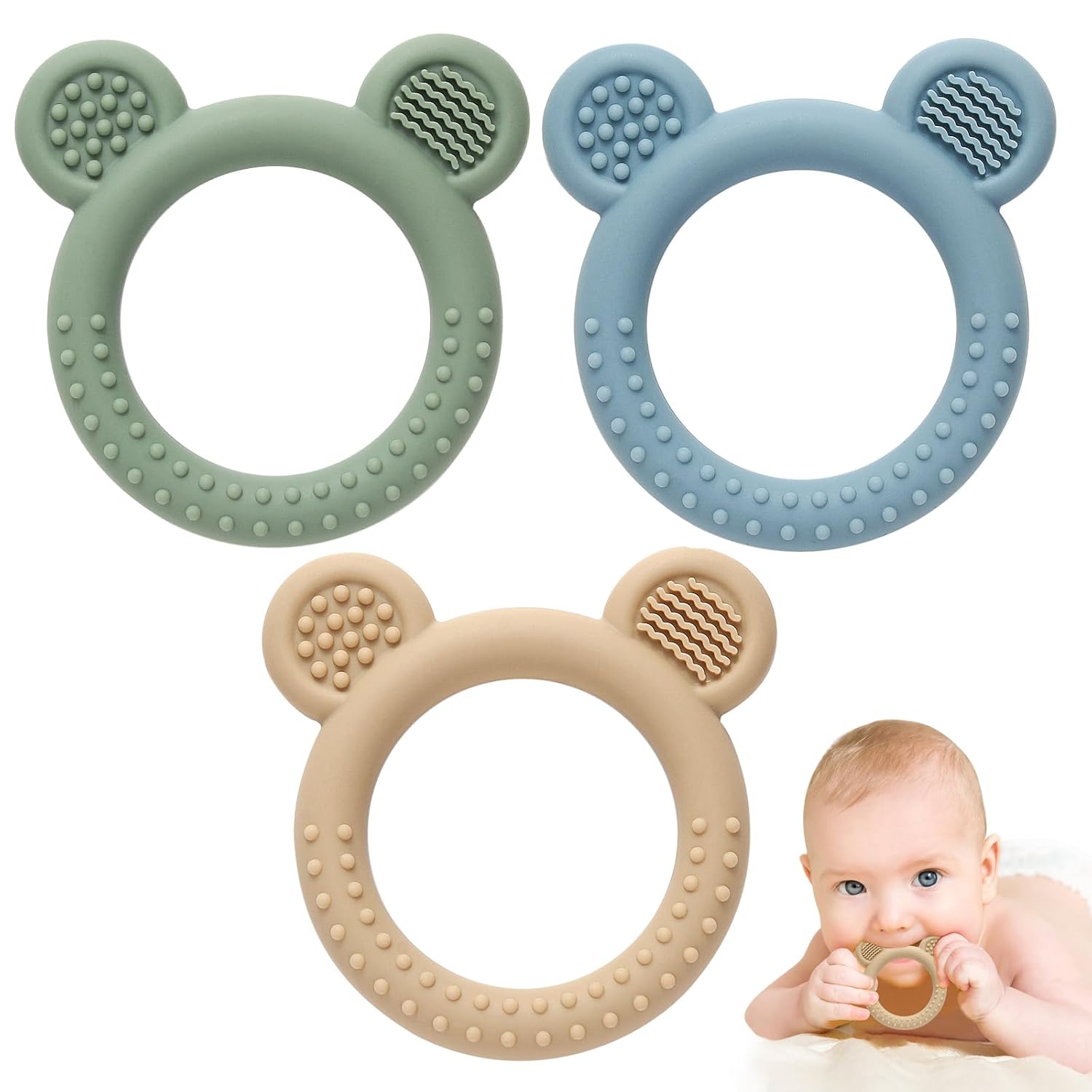 Eascrozn 3 Pack Baby Teething Toys, Silicone Teether Toys 3M+ BPA Free