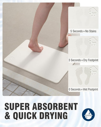 AMOAMI Upgraded Waffle Bath Mat, Super Absorbent Non Slip Bath Mats for Bathroom Floor, 16" x 24", Warm White