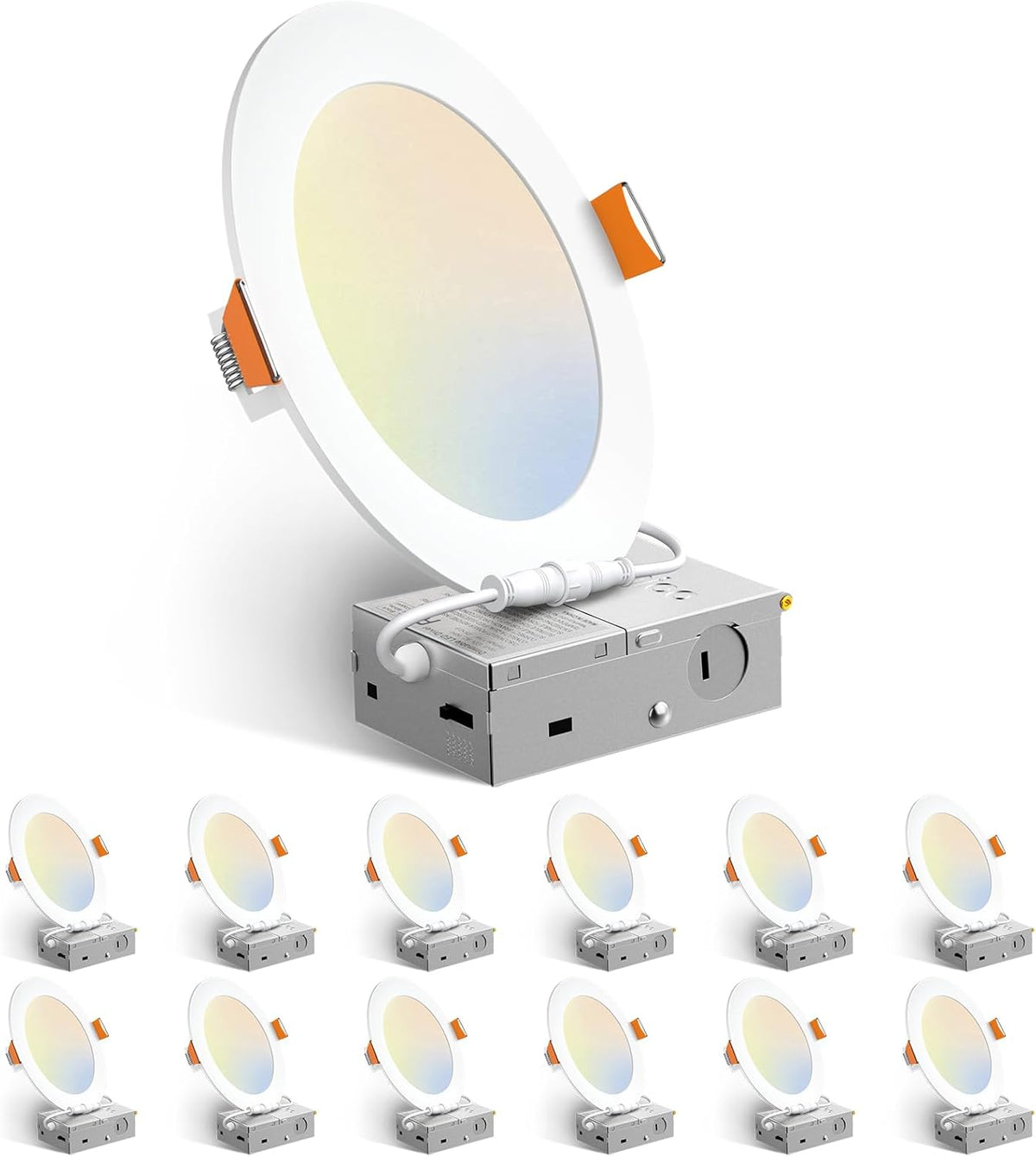 Amico 12 Pack 6 Inch LED Recessed Lighting, Canless Wafer Downlight, White