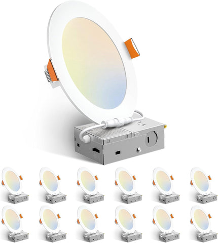 Amico 12 Pack 6 Inch LED Recessed Lighting, Canless Wafer Downlight, White