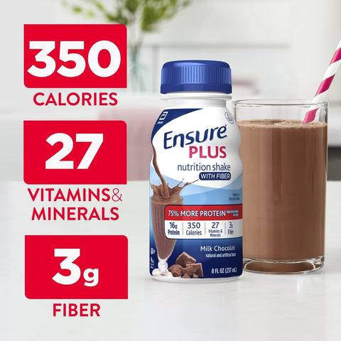Ensure Plus Milk Chocolate Nutrition Shake With Fiber, 24 Pack