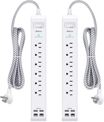 Mifaso 2 Pack Power Strip, 12FT Long Extension Cord, 1080J Surge Protector