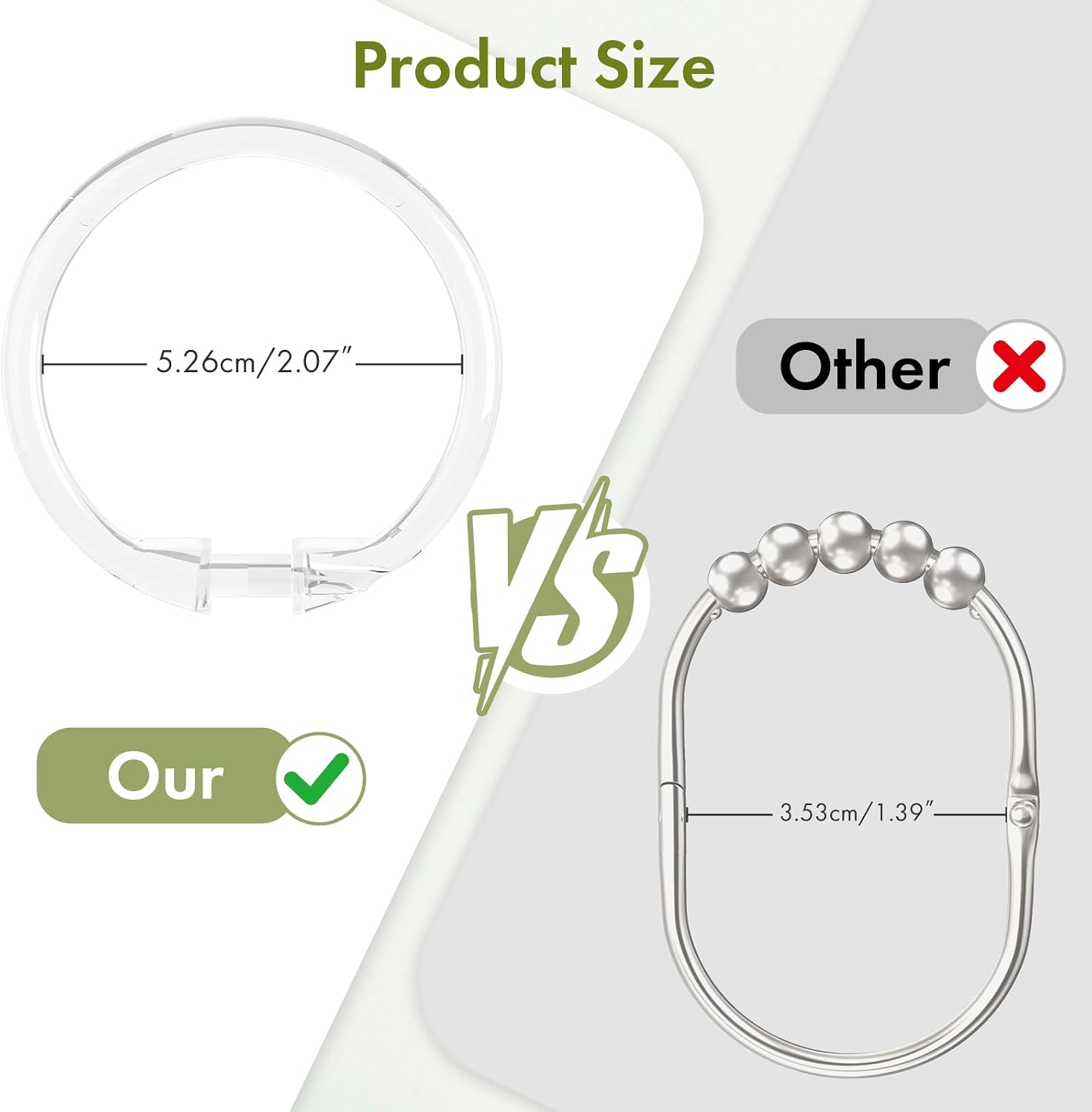 Amazer Plastic Shower Curtain Rings, 24 Pcs Shower Curtain Hooks, O Shape Clear Shower Curtain Hooks Rings, Easy to Snap Closure, Shower Hooks for Shower Curtain and Liner Bathroom