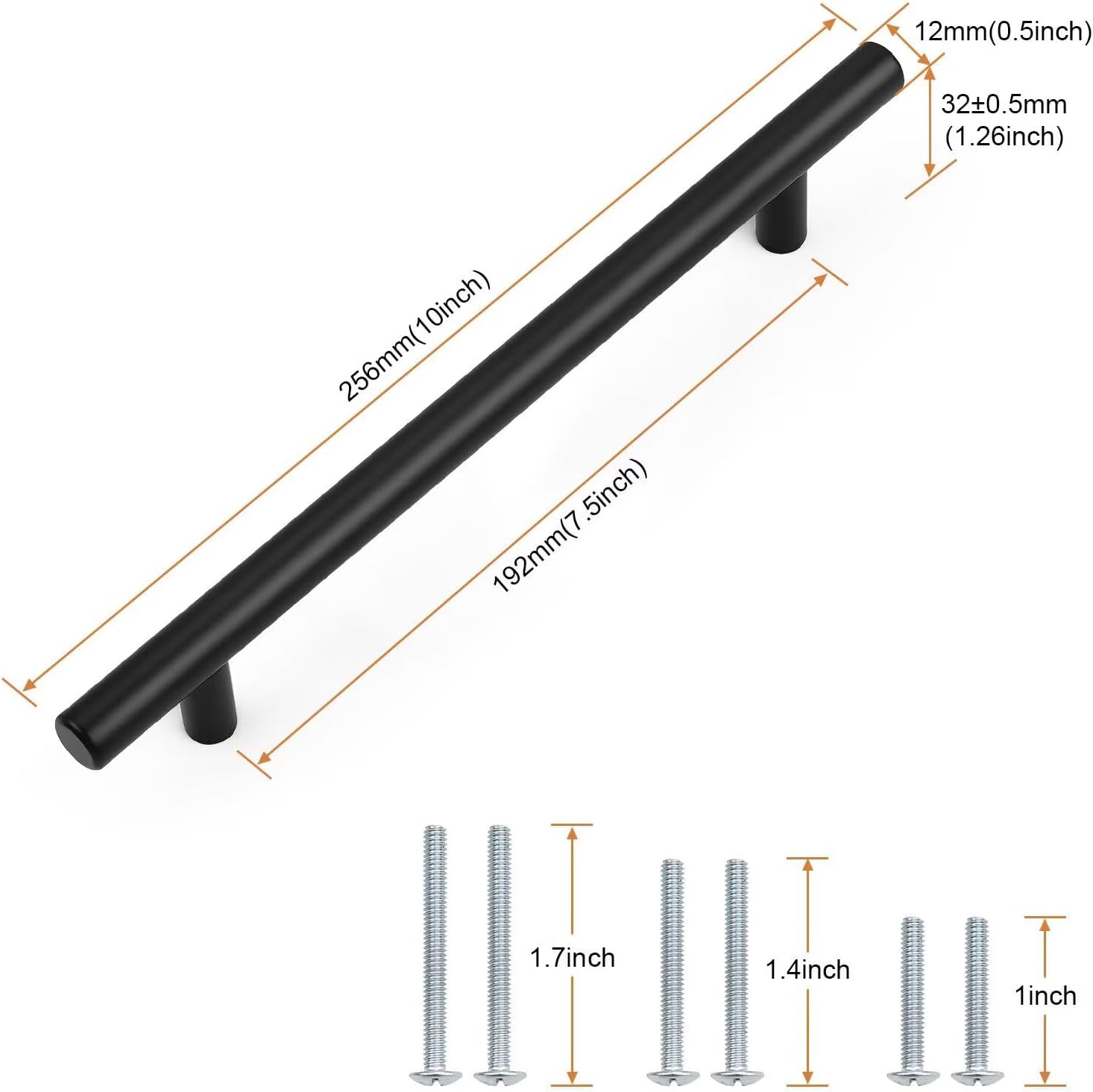Probrico 25 Pack Holes Centers 7.5Inch(192mm) Black Kitchen Cabinet Pulls,Stainless Steel Dresser Drawer Handles,10inch Length Classic Pull Handle for Cabinets