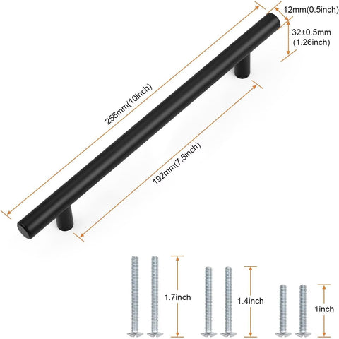 Probrico 25 Pack Holes Centers 7.5Inch(192mm) Black Kitchen Cabinet Pulls,Stainless Steel Dresser Drawer Handles,10inch Length Classic Pull Handle for Cabinets