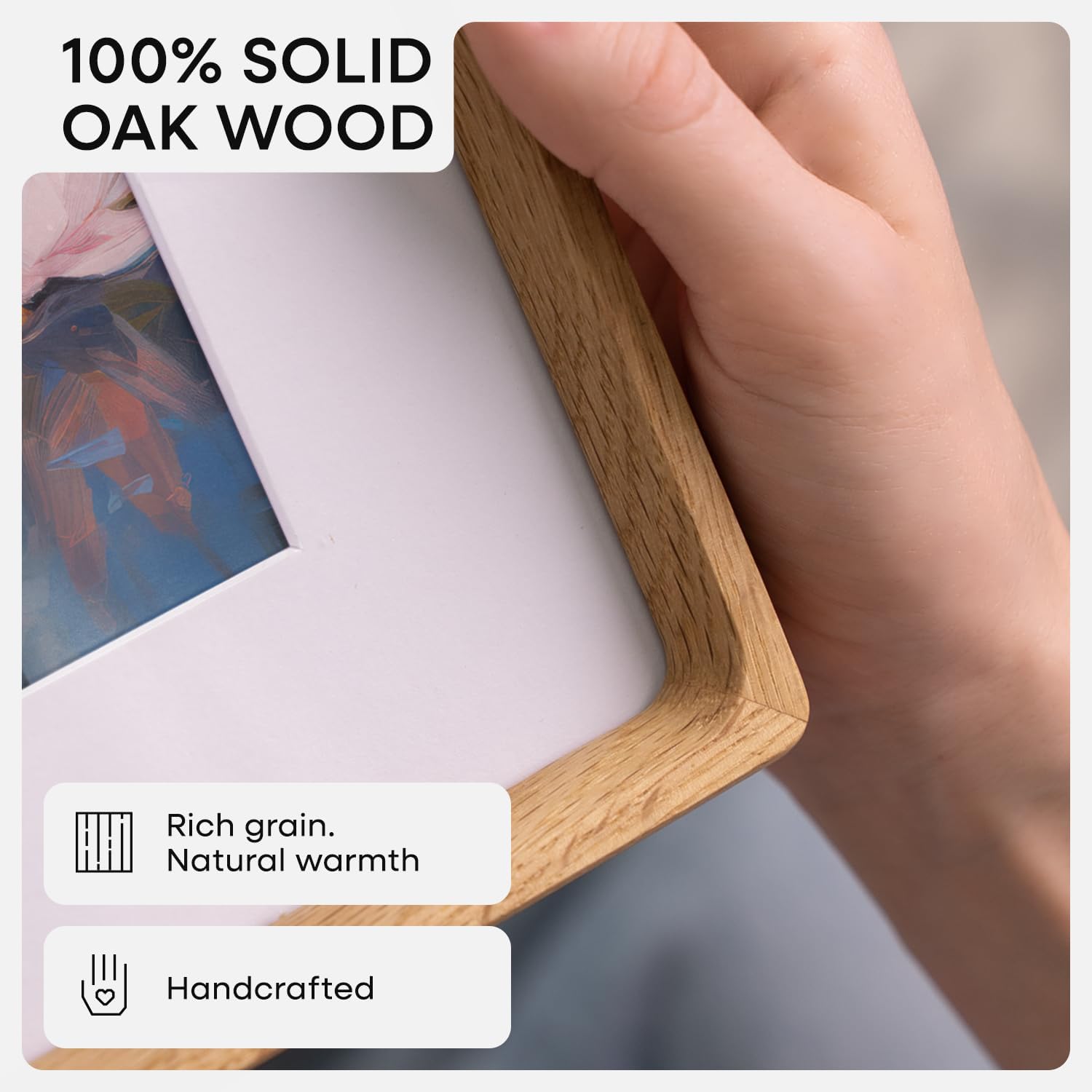 Homeforia 24x24 Mortise&Tenon Natural Oak Picture Frame, 20x20 Mat, Glass
