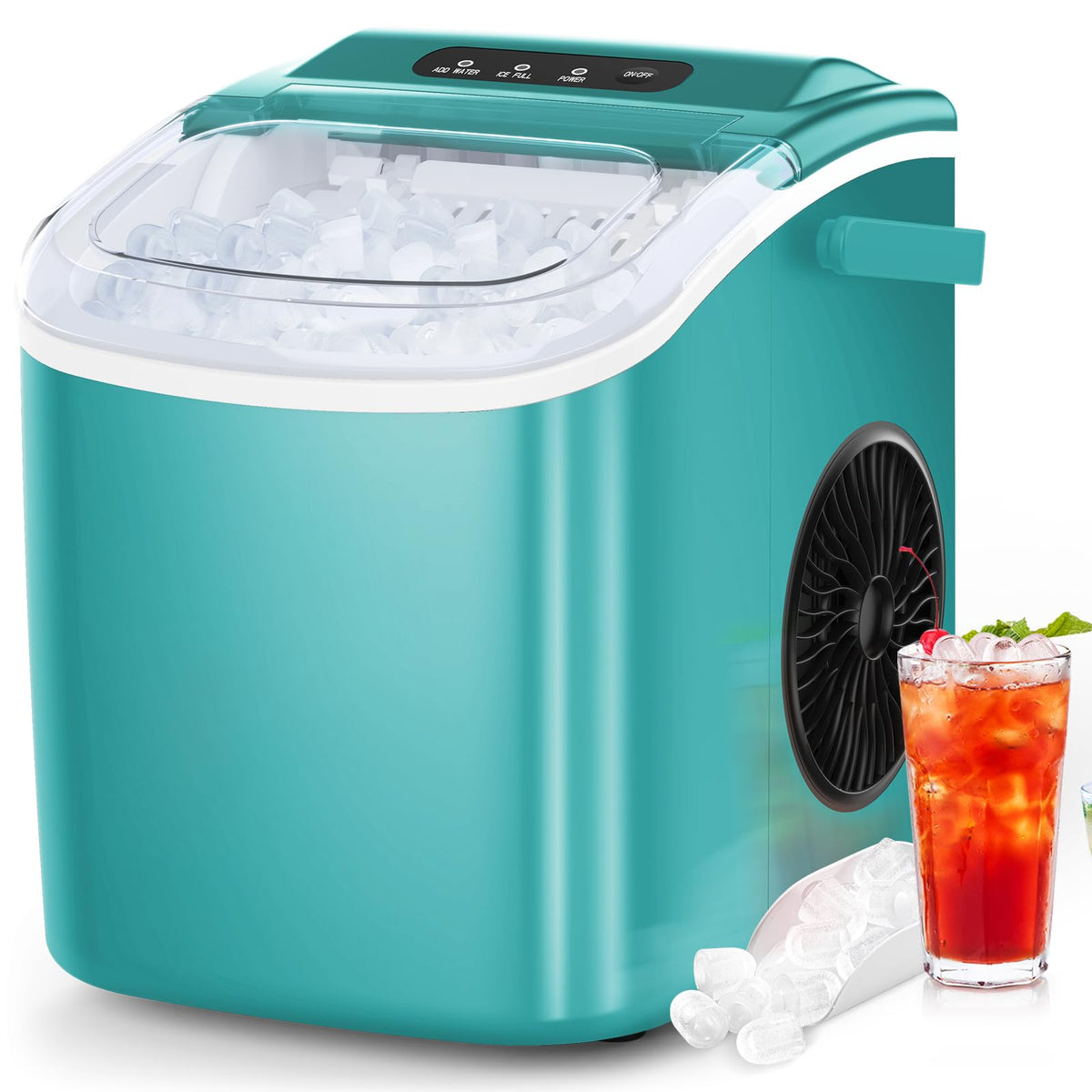 COWSAR Ice Makers Countertop, Portable Ice Maker Machine with Self-Cleaning, 26.5lbs/24Hrs, 6 Mins/9 Pcs Bullet Ice, Ice Scoop and Basket, Handheld Ice Maker for Kitchen/Home/Office/Party