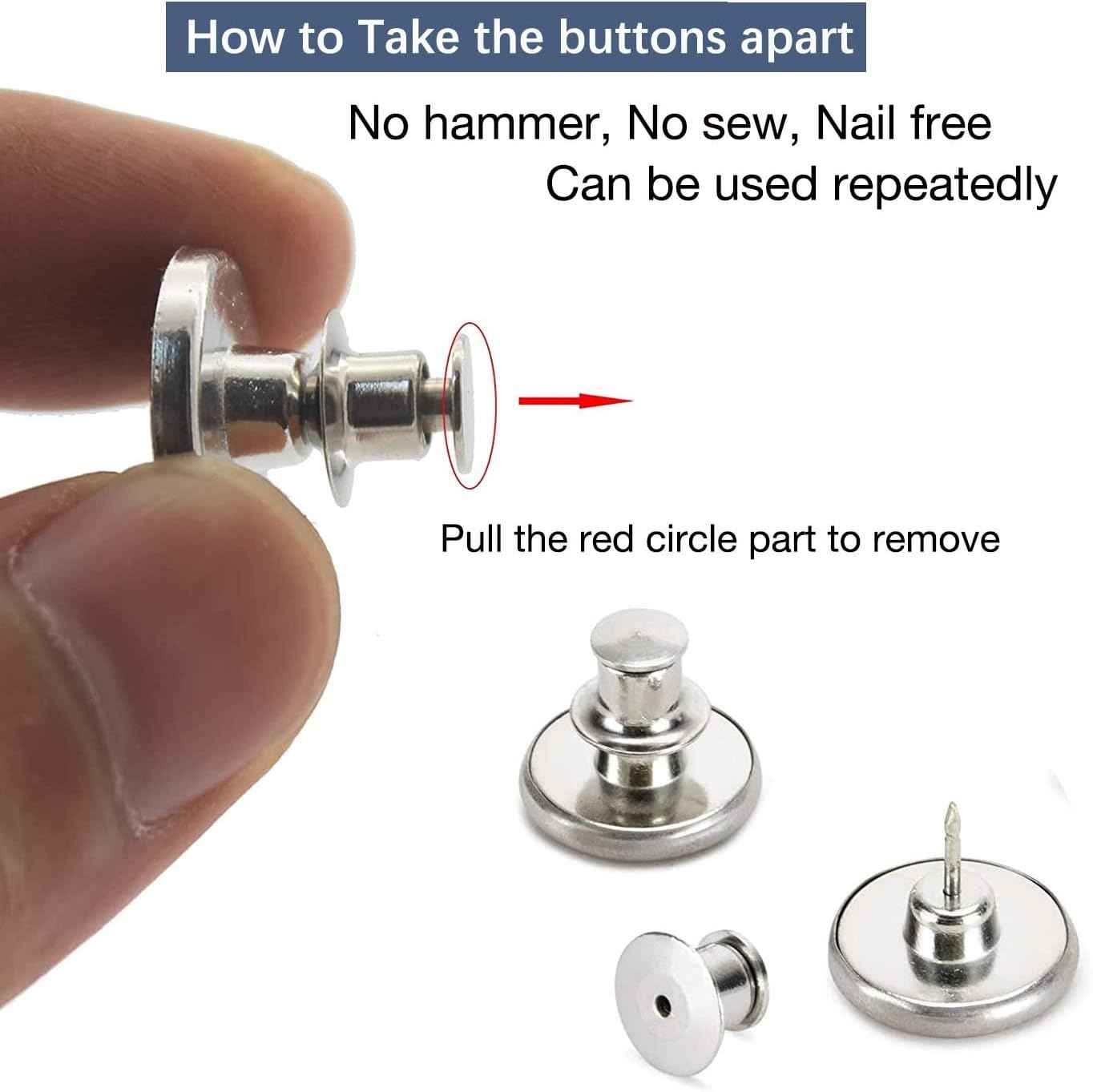 8 Sets of 17 mm Pants Button, Jean Buttons Pins for Loose Jeans, Adjustable Button for Jeans, Reusable and Adjustable Metal Pants Button Tightener