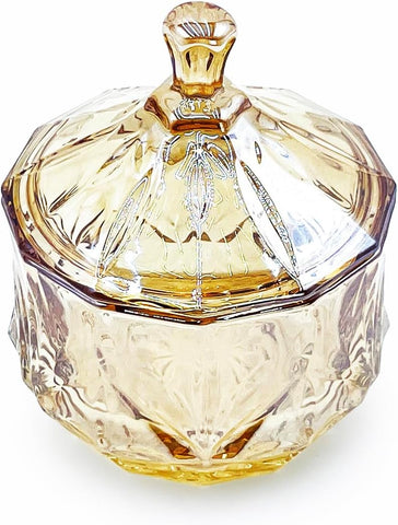 8oz Glass Candy Jar with Lid,Small Crystal Fall Candy Dish,Apothecary Jar for Cotton Balls Q Tips Small Accessories Office Bathroom Dining Room Organizer (Amber)