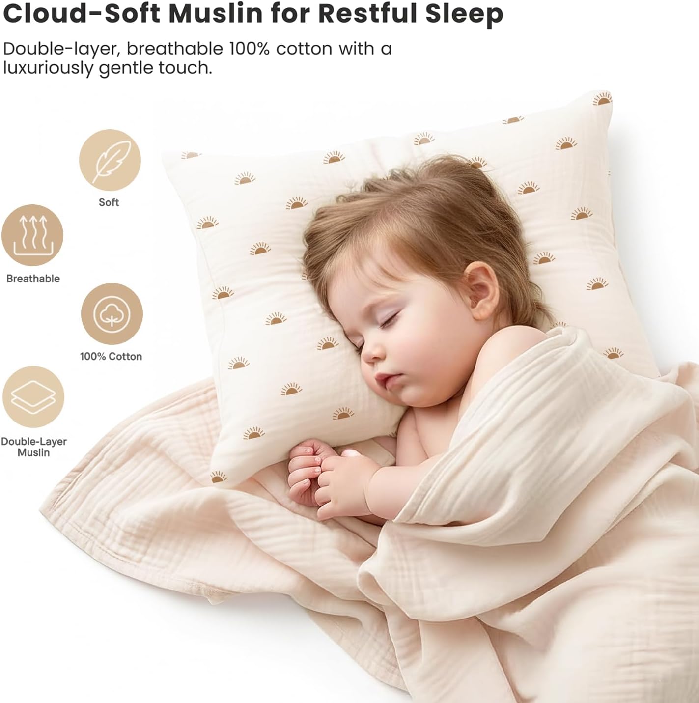 Konssy 2 Pack Muslin Toddler Pillowcases, Soft Baby Pillow Cases, 13"x18"