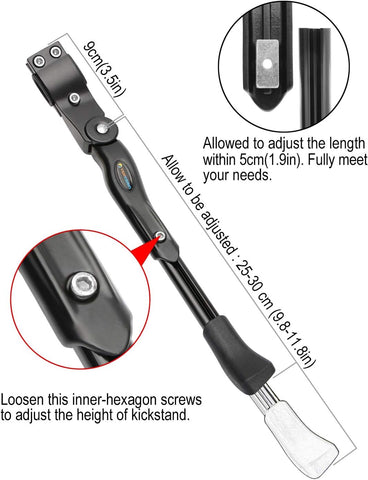 TOPCABIN Bike Kickstand Adjustable Aluminium Alloy Bicycle Kickstand Bike Side Kickstand Fit for 22" 24" 26" 28" Mountain Bike Road cycling/BMX/MTB (Black for 22-24-26-27-28 inch bike)