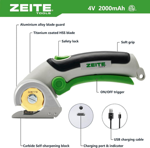 ZEITE Electric Cordless Scissors with Titanium Coated HSS Blades