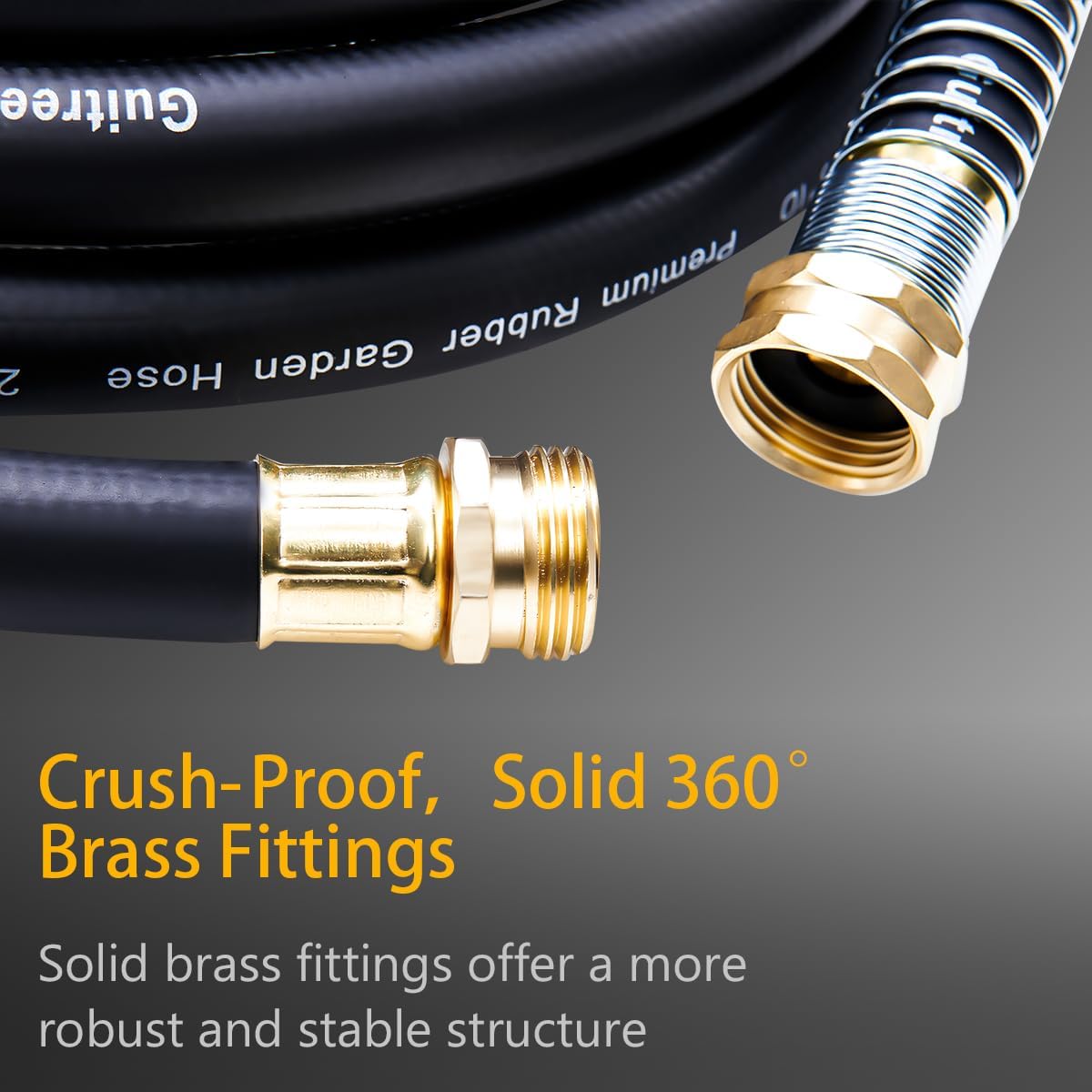Guitrees 50FT 5/8 Heavy Duty Rubber Garden Hose - 300psi Working, 1000psi Burst - Hot/Cold Water - Five-Layered Braiding for Durability - Versatile for Gardening, Agriculture, Construction(Black)