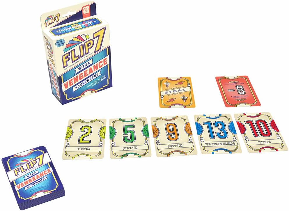 Flip 7: with a Vengeance, Addictive Press Your Luck Game, New Special Action Cards & Negative Modifiers, Sequel to the Classic Fast-Paced, Easy to Teach Card Game: Flip 7, from The Op Games, Ages 8+