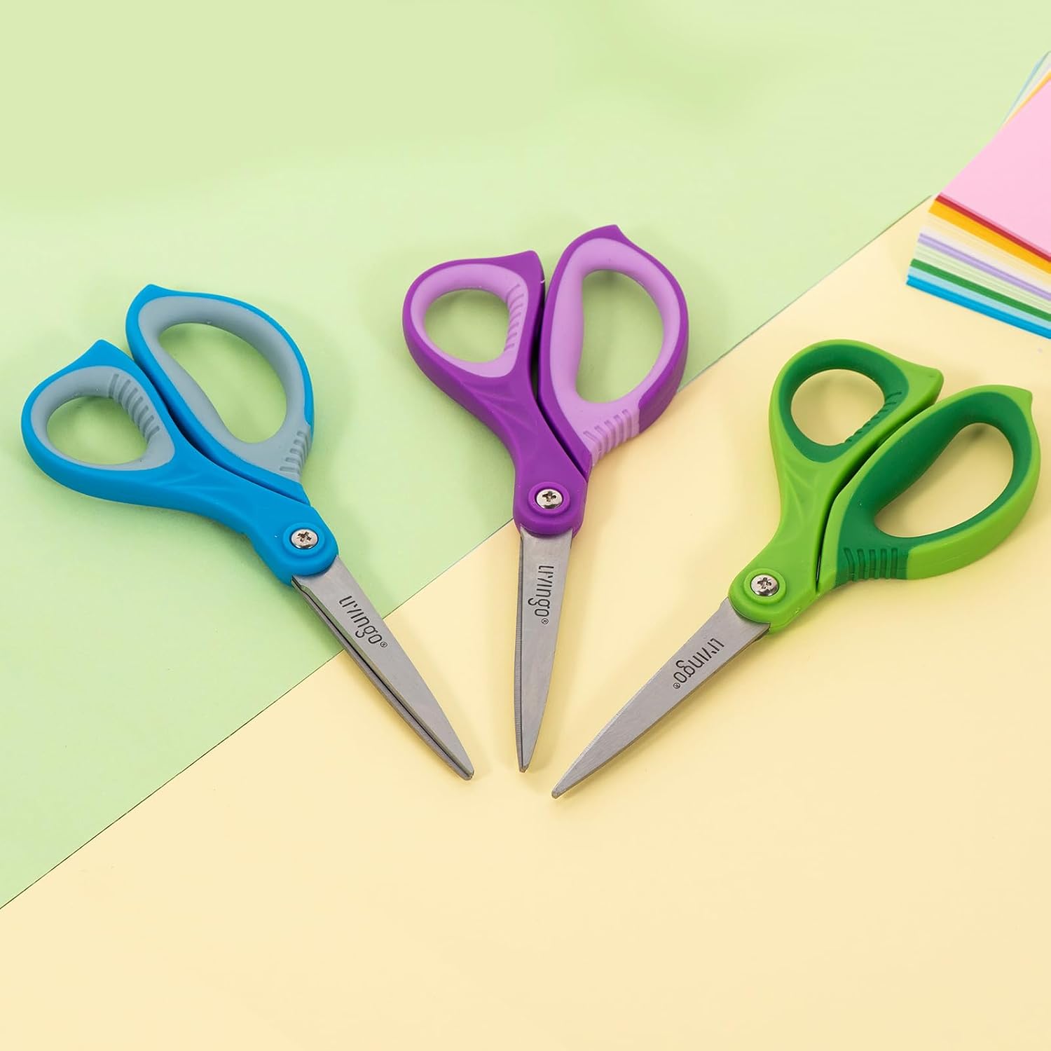 LIVINGO Kids Scissors 7" School Craft Scissors Pointed Tip 3 Pack