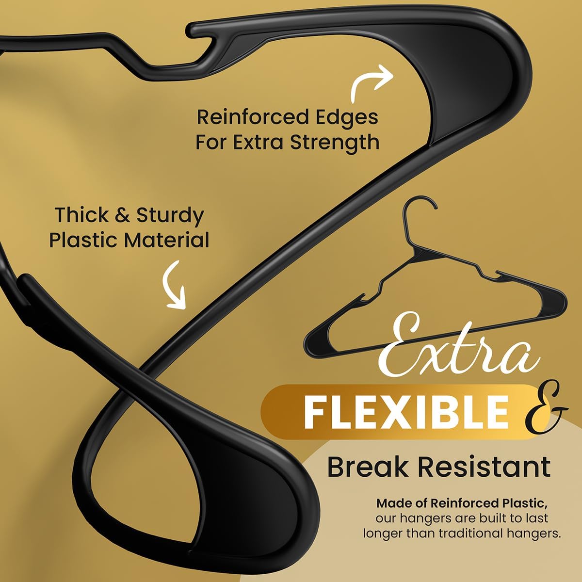 Our Modern Space 100 Pack Adult Plastic Hanger for Shirt Pants Coats Dresses Skirts Suits Jackets - Standard Thick Coat Hanger - Sturdy & Durable Design with Shoulder Grooves Hook - Black