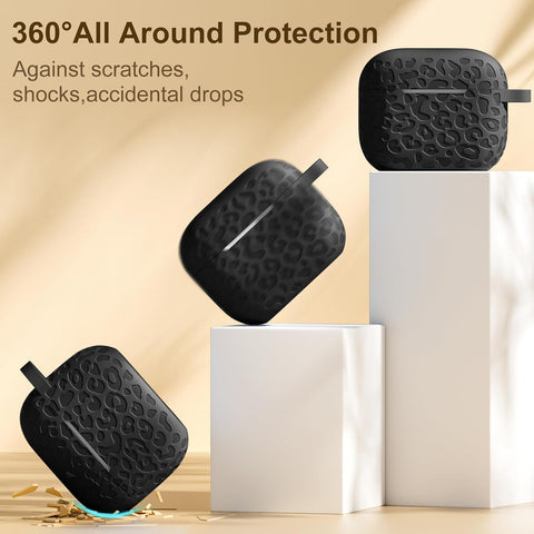 Leopard Engraved for AirPods 4 Case Cover 2024,Soft Silicone Protective Case Compatible with Apple AirPods 4th Generation Case for Women,Cute AirPod 4 Case Accessories with Keychain (Black)