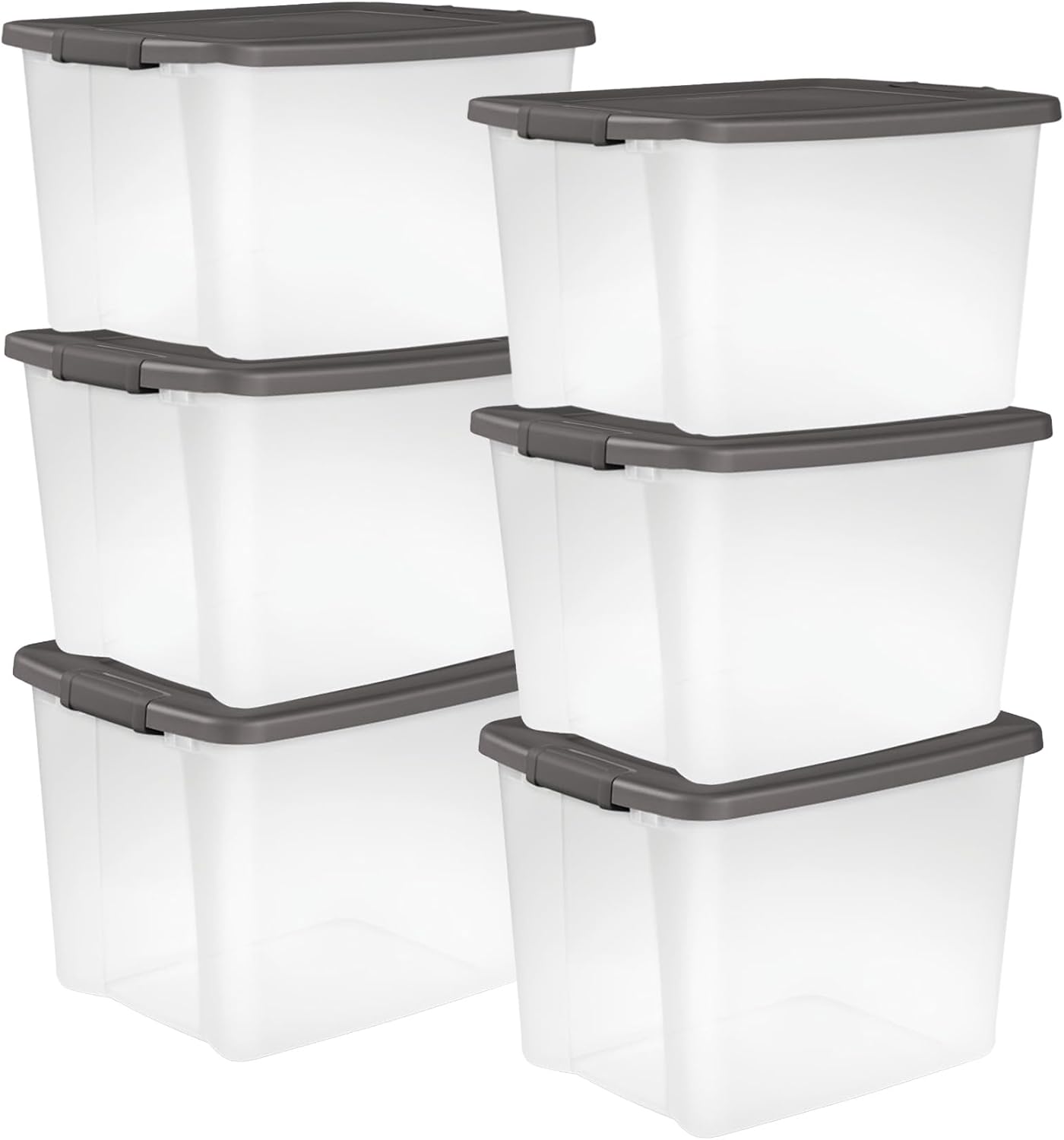 Sterilite ShelfTote, Clear Plastic Storage Bins, 50 Quart, 6-Pack