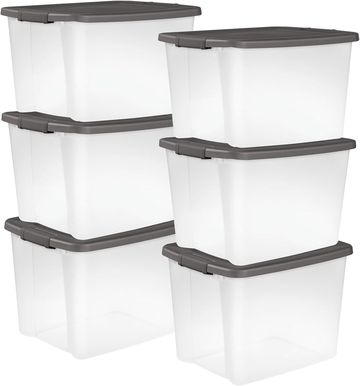 Sterilite ShelfTote, Clear Plastic Storage Bins, 50 Quart, 6-Pack