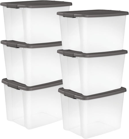Sterilite ShelfTote, Clear Plastic Storage Bins, 50 Quart, 6-Pack