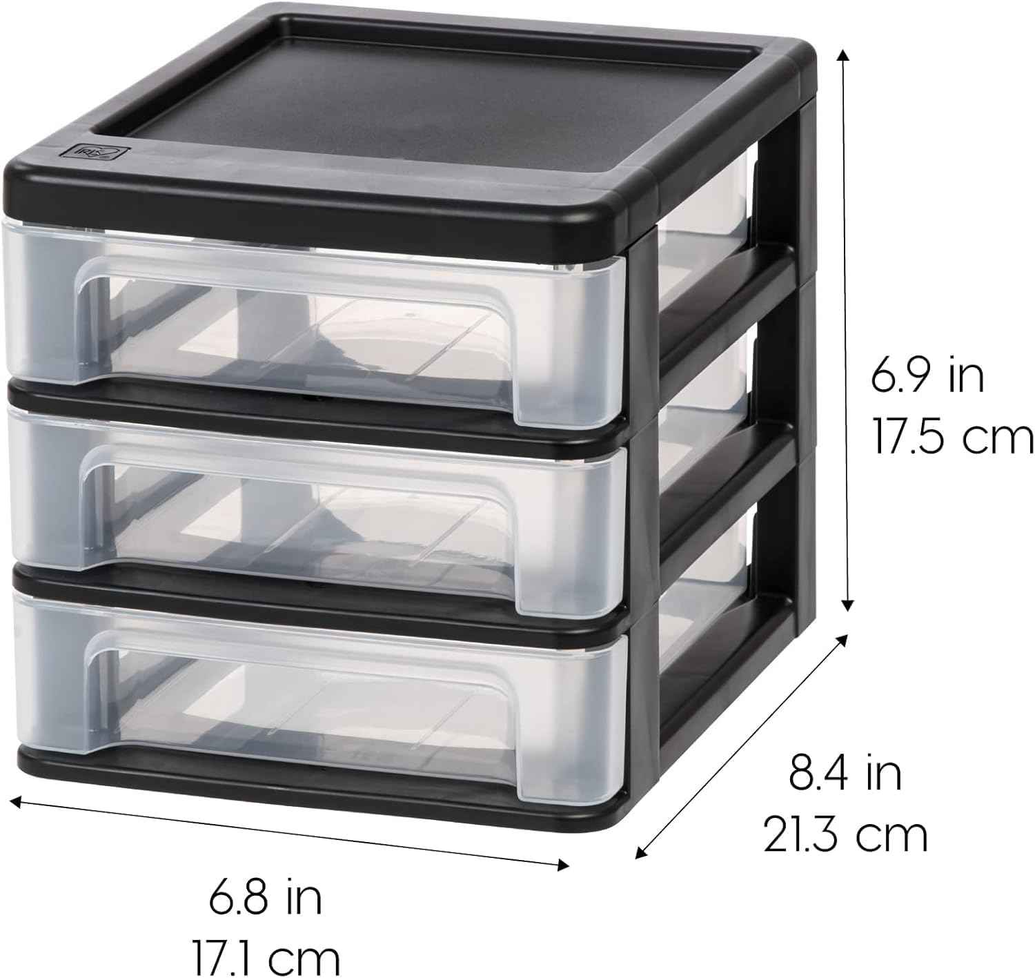 IRIS USA 4-Pack, 3-Drawer Small Plastic Stacking Desktop Organizer, Black | Keep dorm desks tidy with drawers for school supplies, makeup, chargers, snacks and everyday college essentials