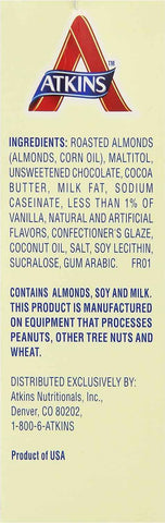 Atkins Endulge Chocolate Covered Almonds, 20 Count | 1g Sugar, Rich Chocolate Flavor, Crunchy Almonds, Individually Wrapped 1oz Packs, 4 Boxes of 5 Count Packs