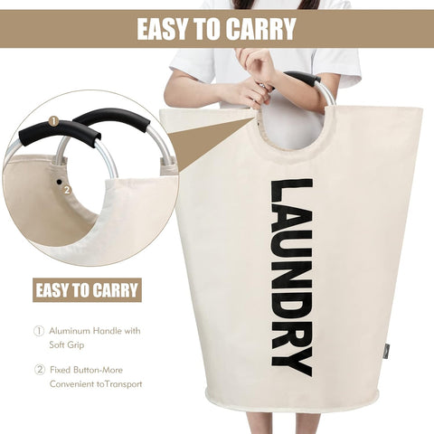 DOKEHOM 90L Large Laundry Basket Bag, Collapsible Tall Hamper, Beige