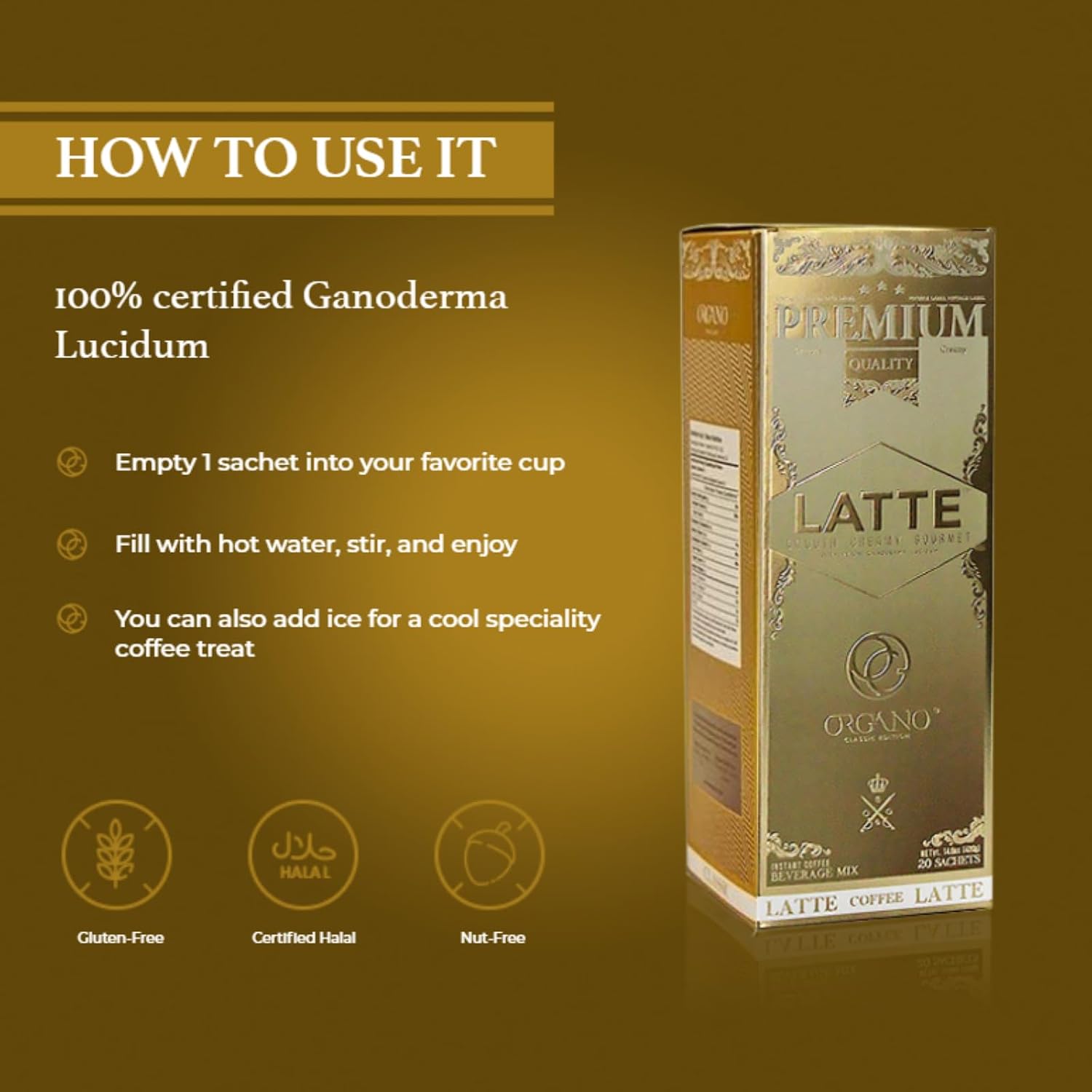 2 boxes ORGANO Gourmet Cafe Latte, 100% Certified Ganoderma Lucidum (40 Sachets)