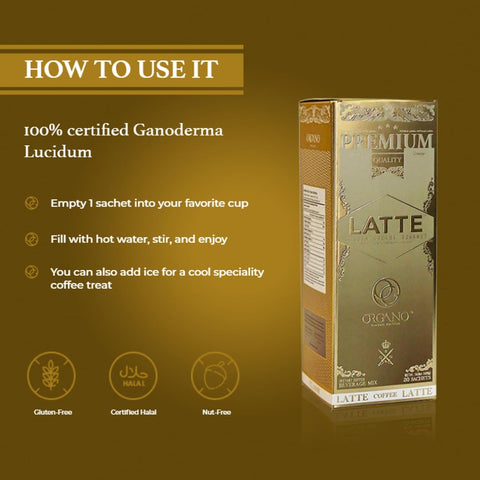 2 boxes ORGANO Gourmet Cafe Latte, 100% Certified Ganoderma Lucidum (40 Sachets)