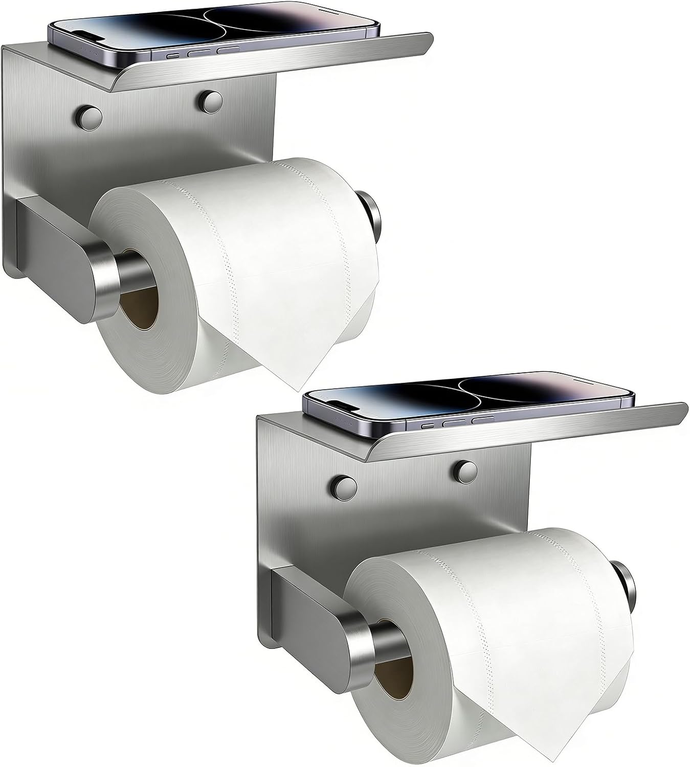 SetSail Toilet Paper Holder with Shelf Adhesive or Screw-in Brushed Nickel