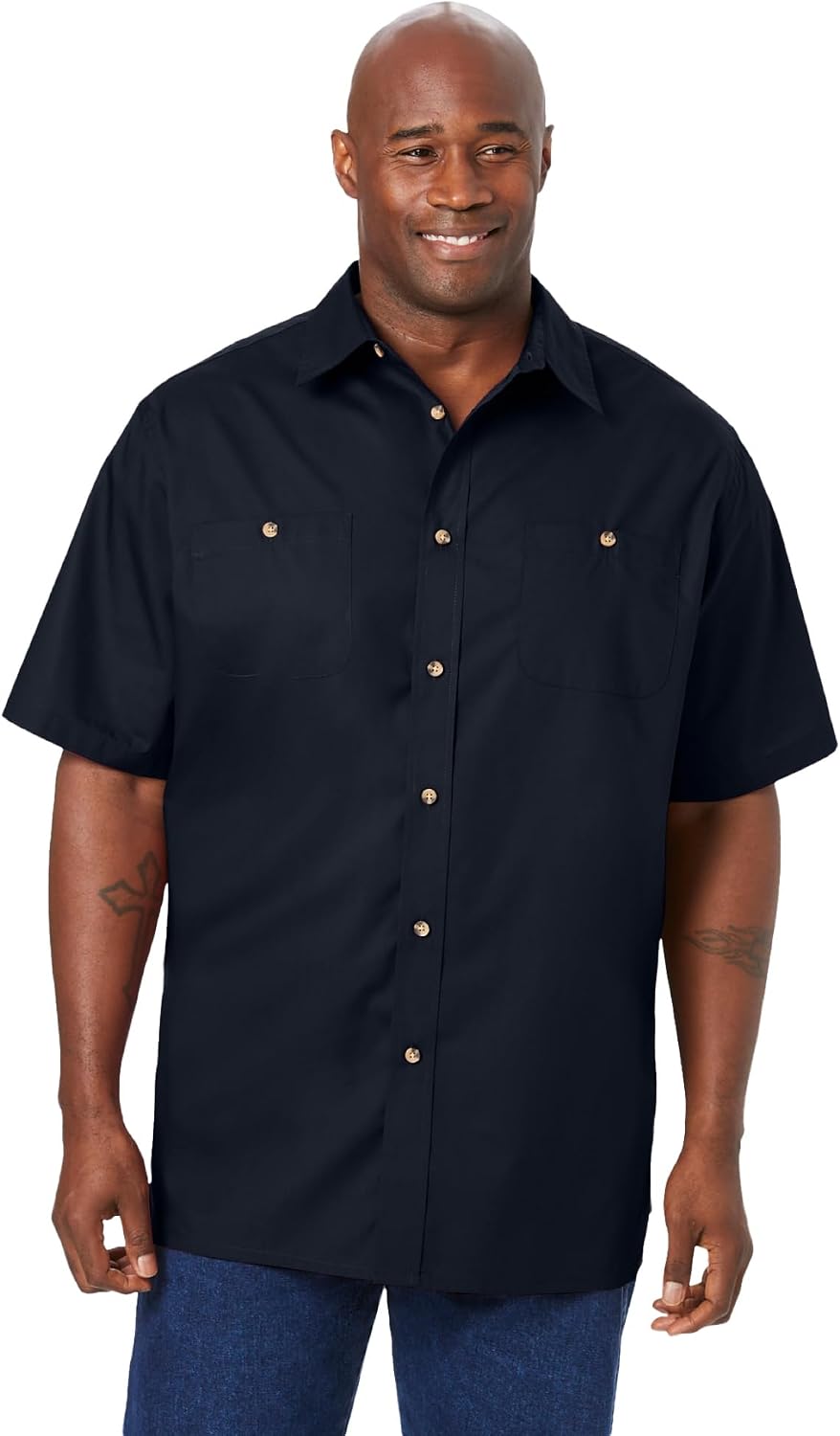 KingSize Solid Wrinkle-Resistant Short Sleeve Button Down