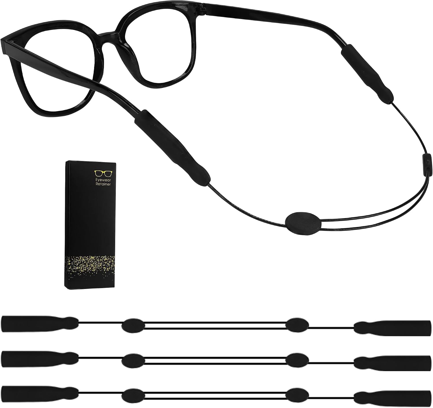 Glasses Strap, Portable Sunglasses Straps (3-Pack, 14 Inch, Black)