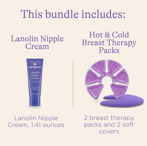 Lansinoh Lanolin Nipple Cream, 1.41 Ounces, and Breast Therapy Packs with Soft Covers, 2 Pack, Breastfeeding Essentials for Moms
