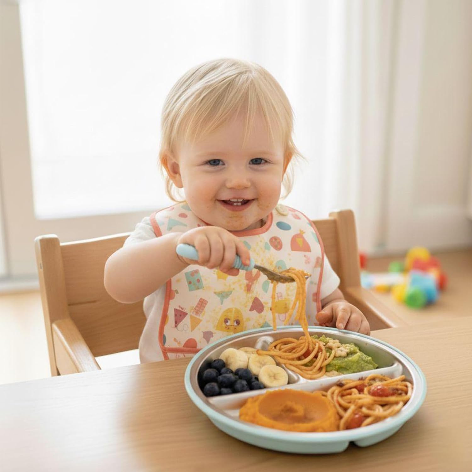 PandaEar 2 Pack Stainless Steel Baby Suction Plates with 2 Pack Spoons