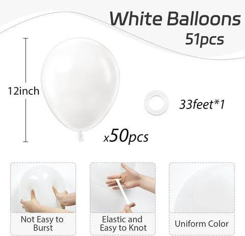 White Balloons 12 inch, White Latex 50pcs Party Balloons