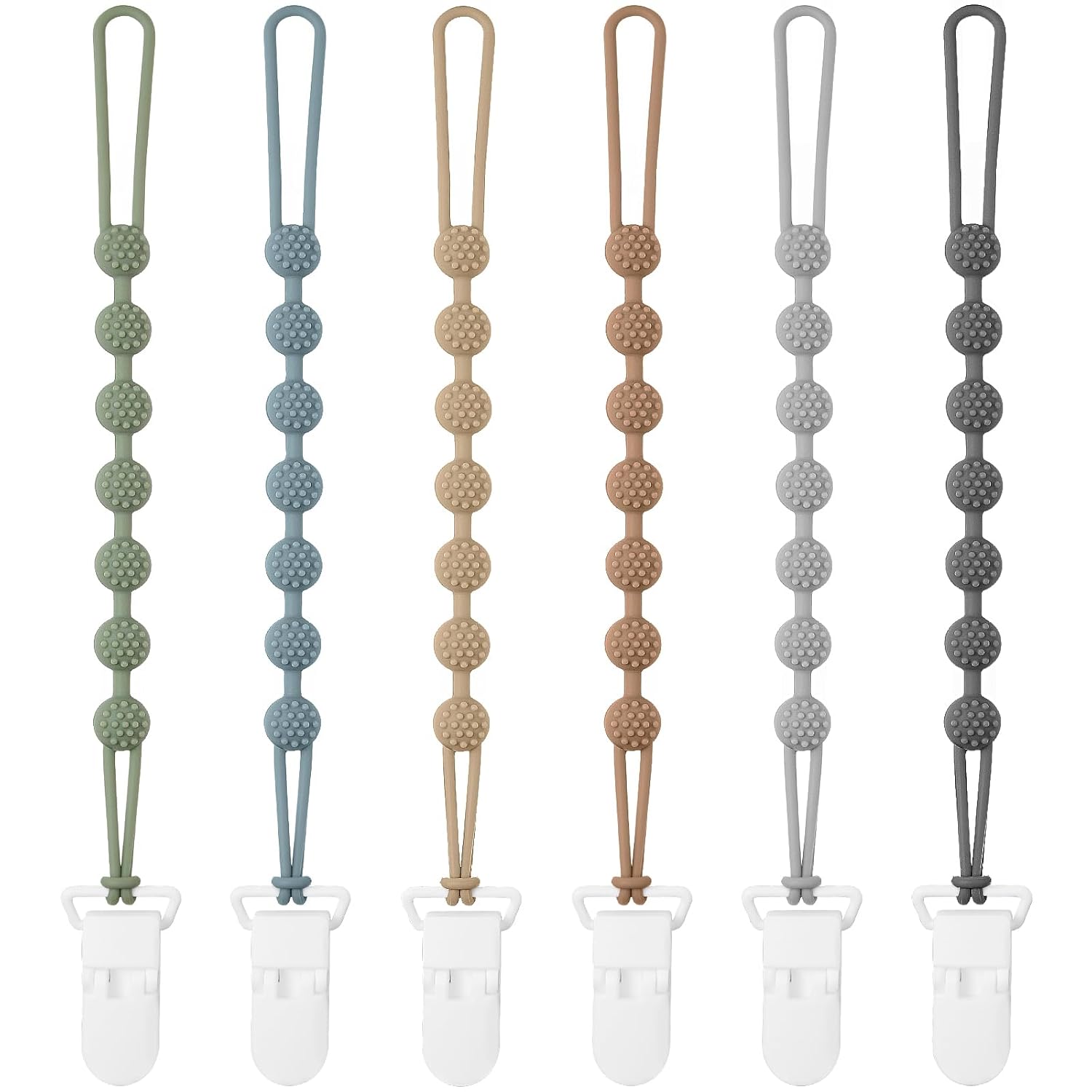 Eascrozn 6 Pack Silicone Pacifier Clip with One Piece Design for Baby