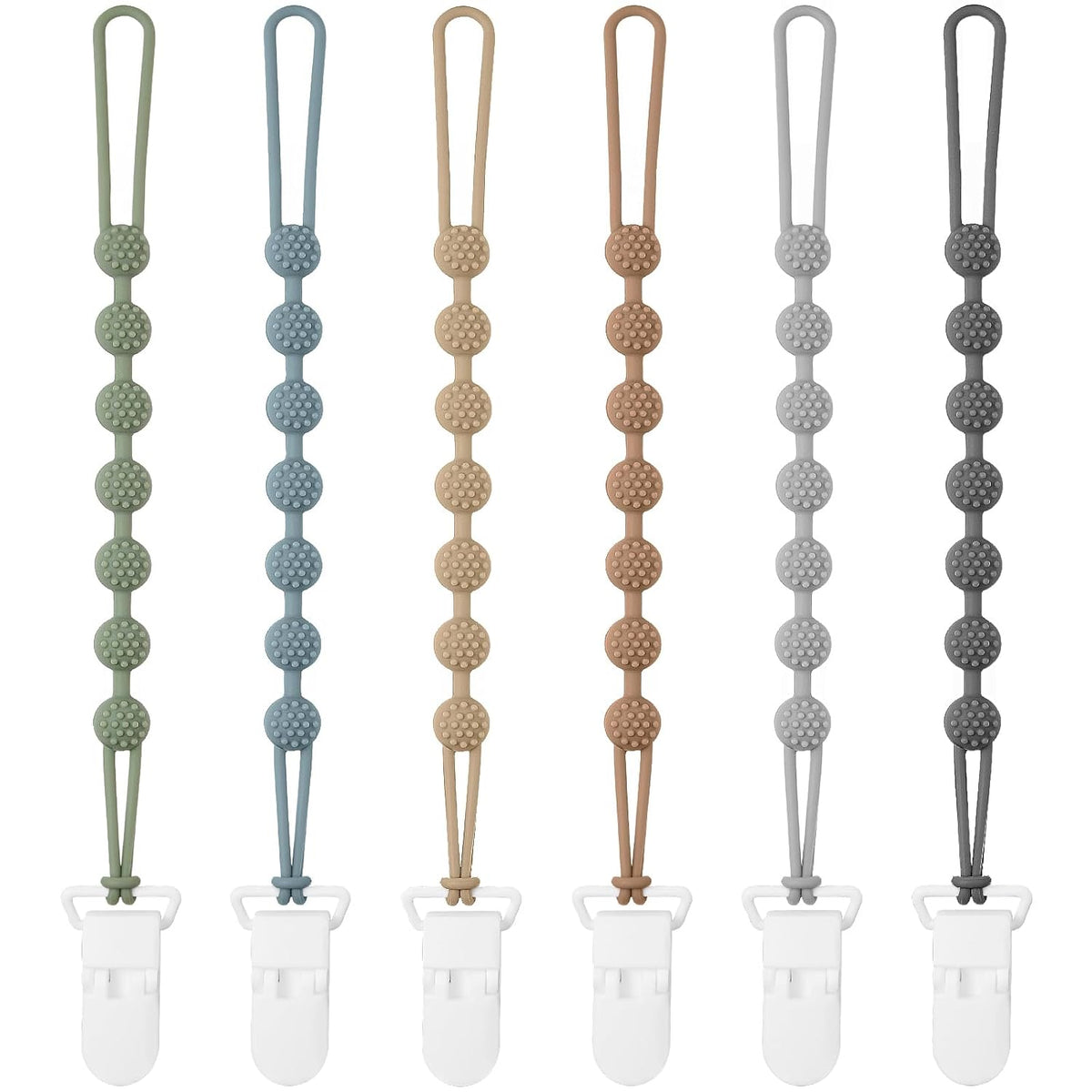 Eascrozn 6 Pack Silicone Pacifier Clip with One Piece Design for Baby