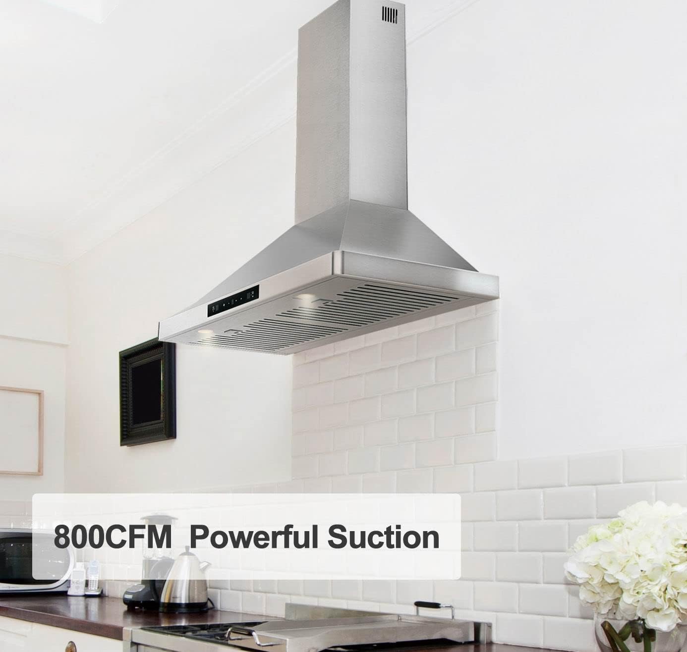 36 Inch Wall Mount Range Hood, Stainless Steel 800CFM DC Motor
