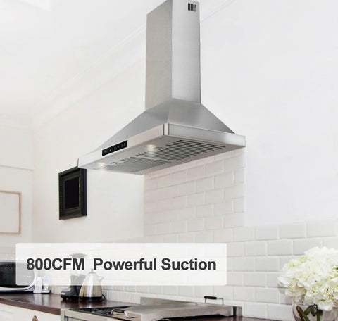 36 Inch Wall Mount Range Hood, Stainless Steel 800CFM DC Motor