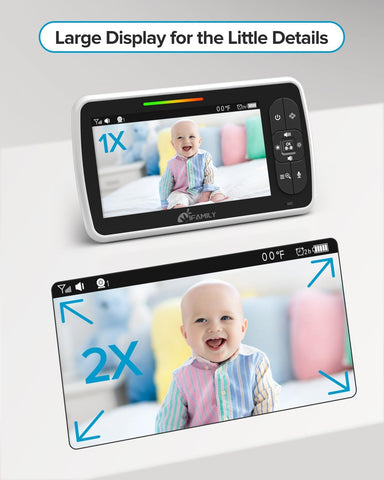 iFamily Baby Monitor,5" Screen with 30Hrs Battery Life,Remote Pan-Tilt-Zoom