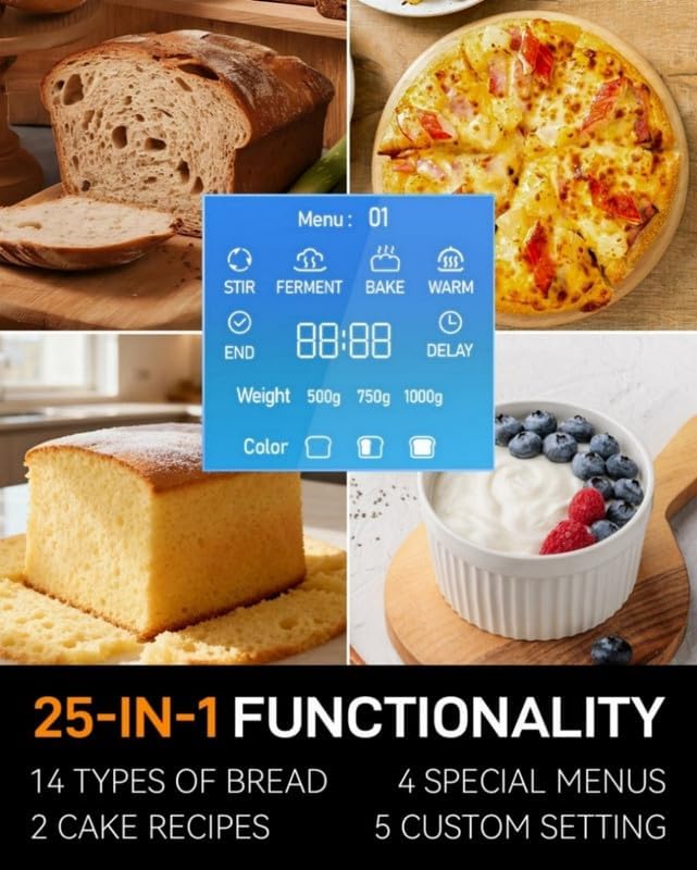 2LB Large Bread Maker, 25‑IN‑1 Automatic Bread Machine