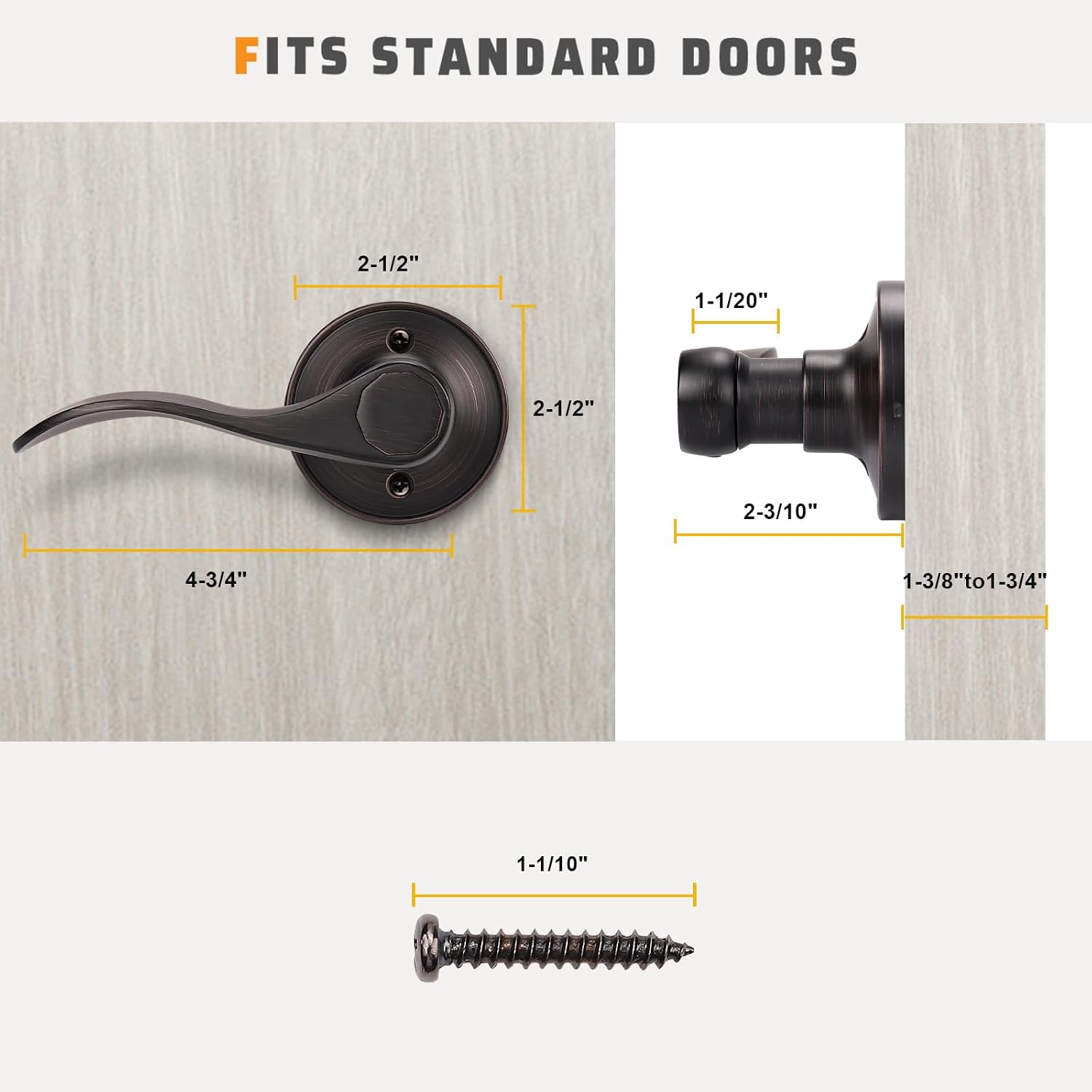KNOBWELL 4 Pack Bronze Door Knobs Interior Single Side Dummy Door Handles for Closet/French Doors(2 Left + 2 Right), Wave Style Lever Set