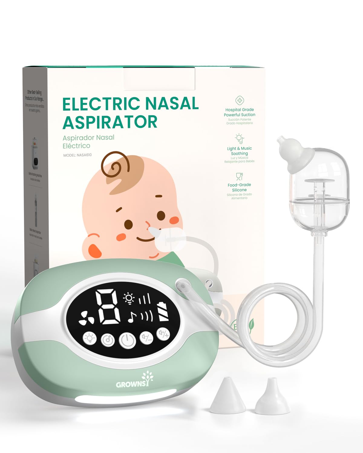 GROWNSY Electric Nasal Aspirator, 9 Suction Levels for Baby, Green