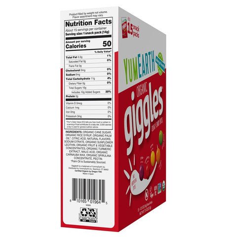 YumEarth Organic Giggles Chewy Candy, 0.5oz Snack Packs (Box of 15)